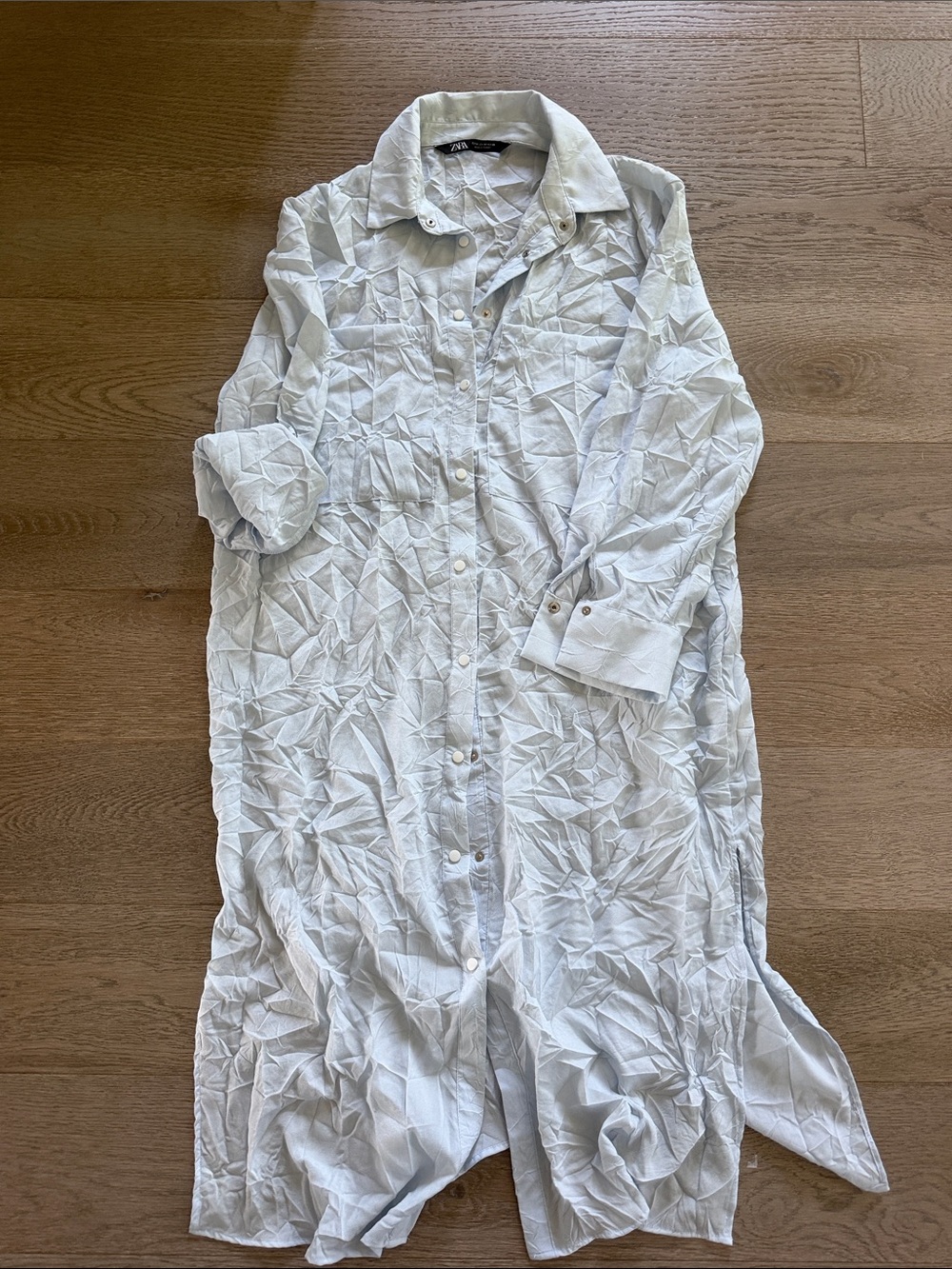 Crinkled Button-Down Long Shirt Dress